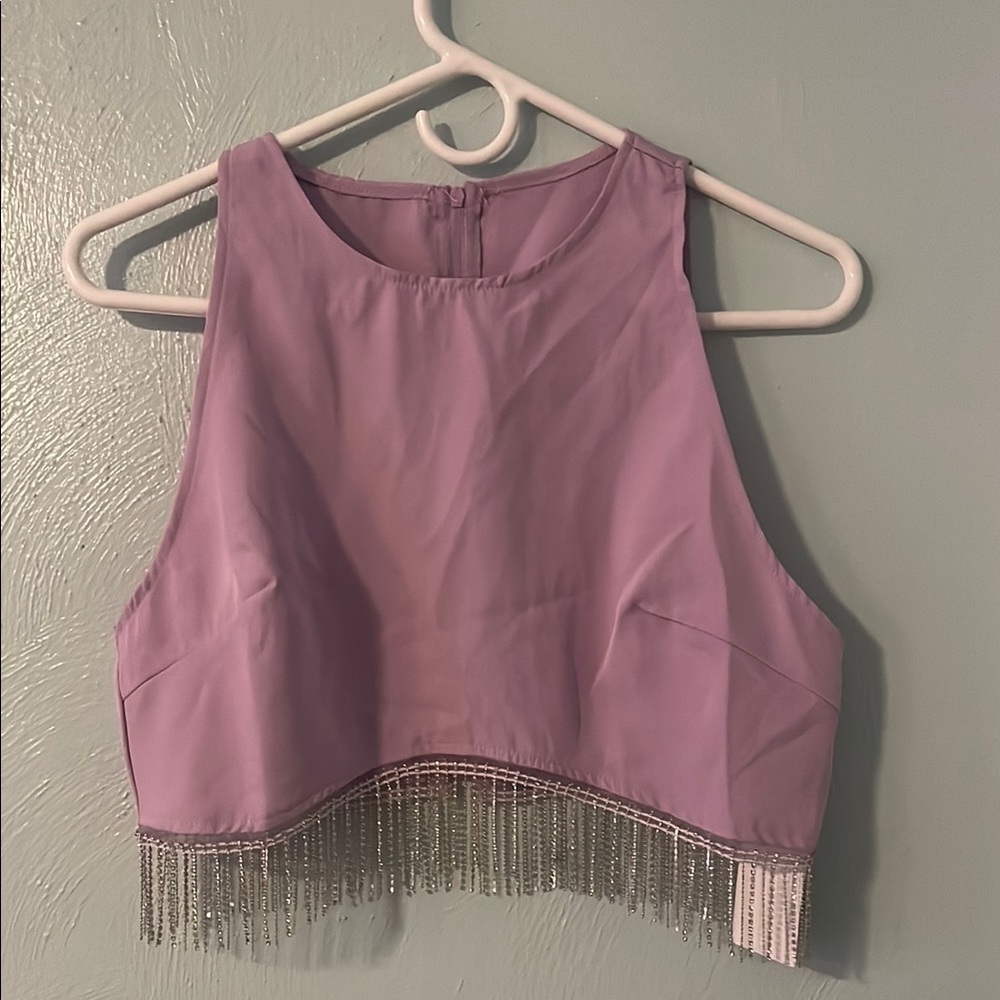 Pink Sleeveless Embellished Crop Tank Top
